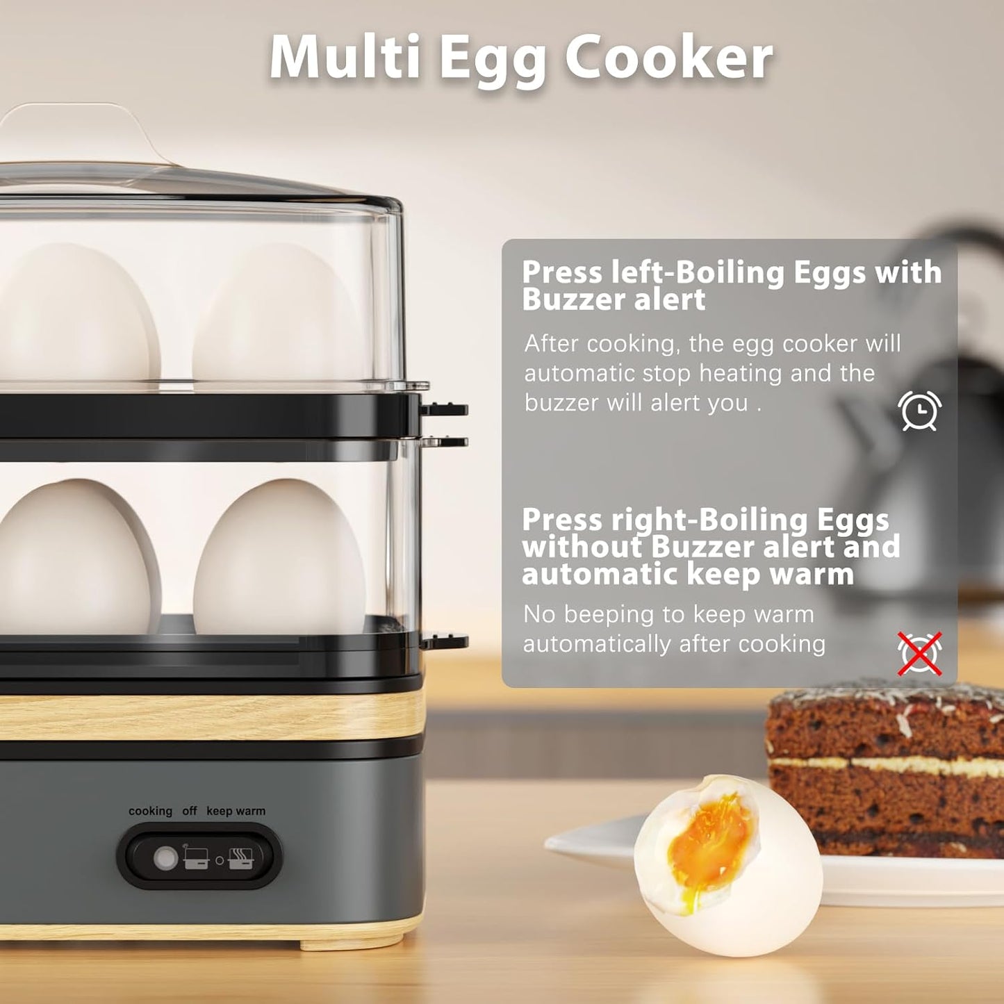 Rapid Egg Cooker Electric 12 Eggs Capacity, Soft, Medium, Hard Boiled, Poached, Omelet Maker Egg Poacher & Vegetable Steamer, BPA Free Tray(Grey)