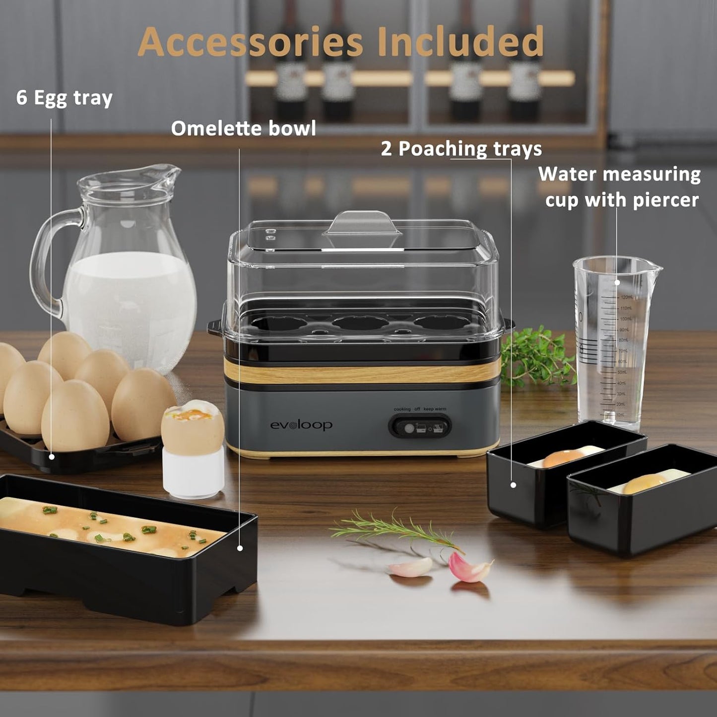 Rapid Egg Cooker Electric 6 Eggs Capacity, Soft, Medium, Hard Boiled, Poacher, Omelet Maker Egg Poacher with Auto Shut-Off, BPA Free