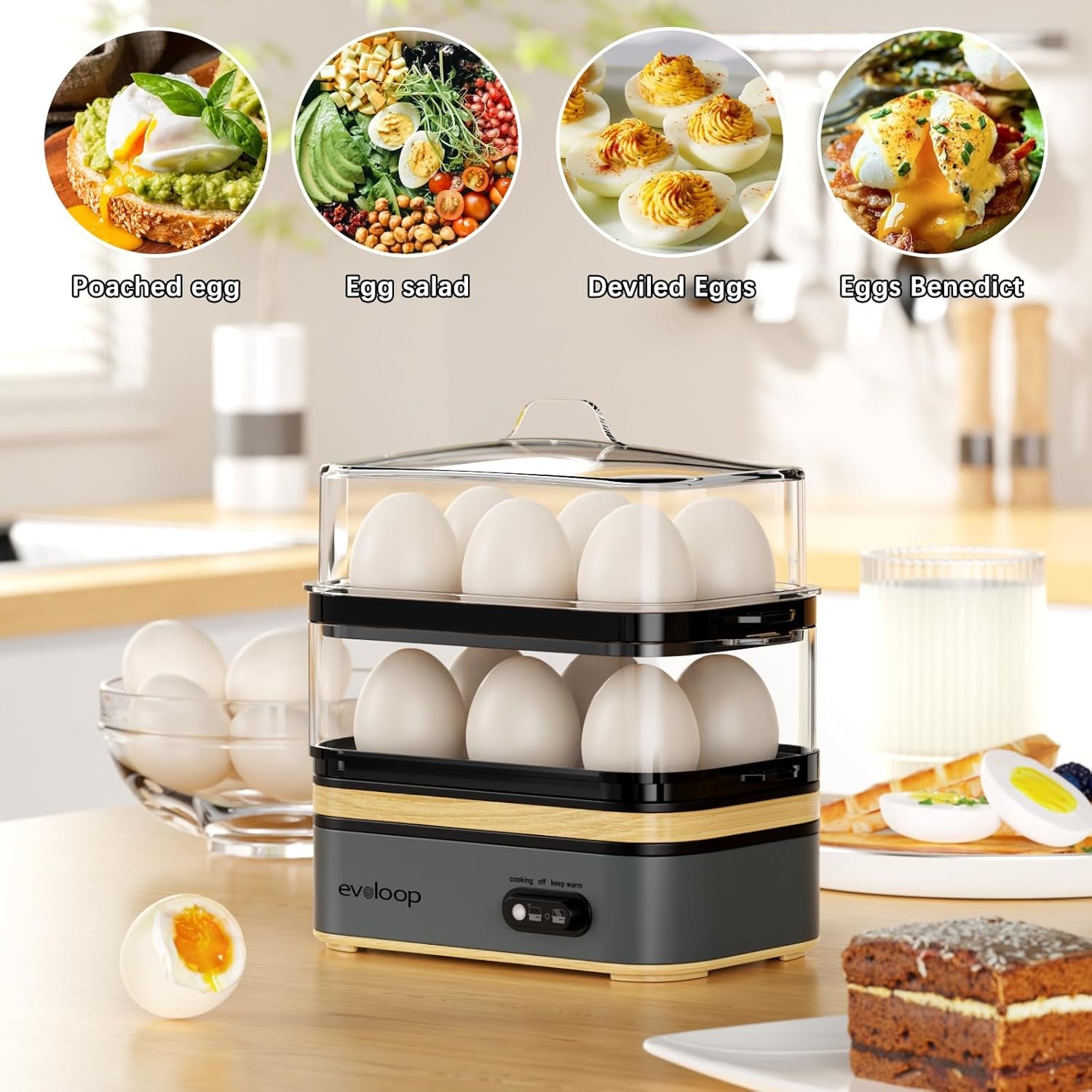 Rapid Egg Cooker Electric 12 Eggs Capacity, Soft, Medium, Hard Boiled, Poached, Omelet Maker Egg Poacher & Vegetable Steamer, BPA Free Tray(Grey)
